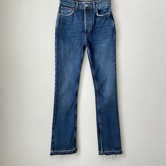 Free People Jeans Blue Slit Released Hem Hidden Button Fly 27 - Picture 9 of 11